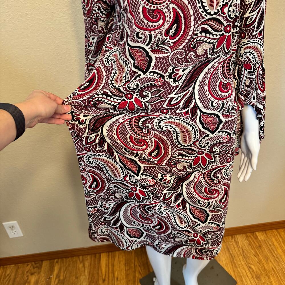Shelby & Palmer Paisley Bell Sleeve Dress Size 10 Stretch Knit Boho Mod Retro - Picture 7 of 13
